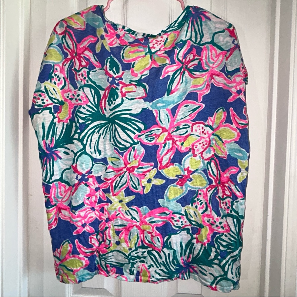 Lilly Pulitzer Multicolor Floral Top, 100% Linen, Size‎ L/XL